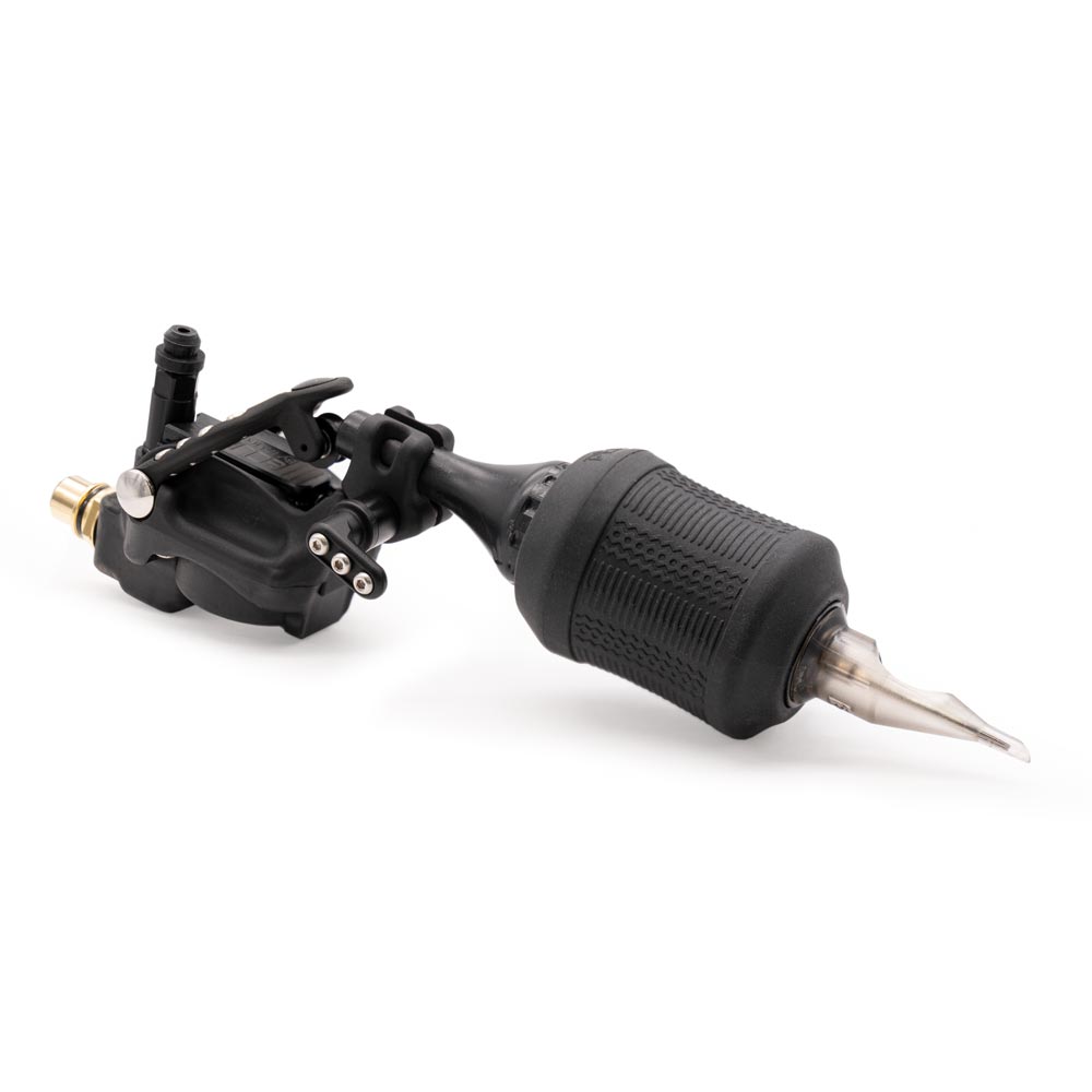 InkJecta Eclipse Blackout tattoo machine setup with grip and needle 1