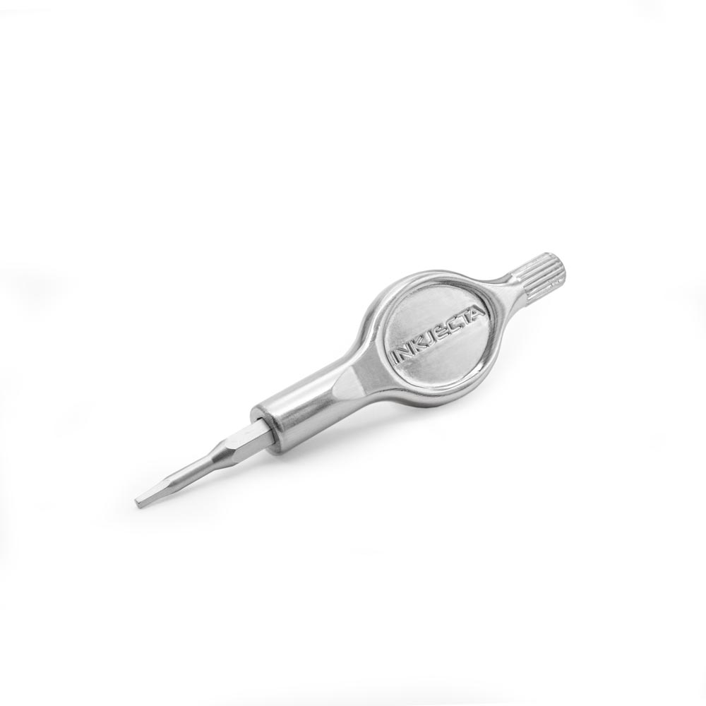 InkJecta Eclipse Blackout tattoo machine adjustment tool attached