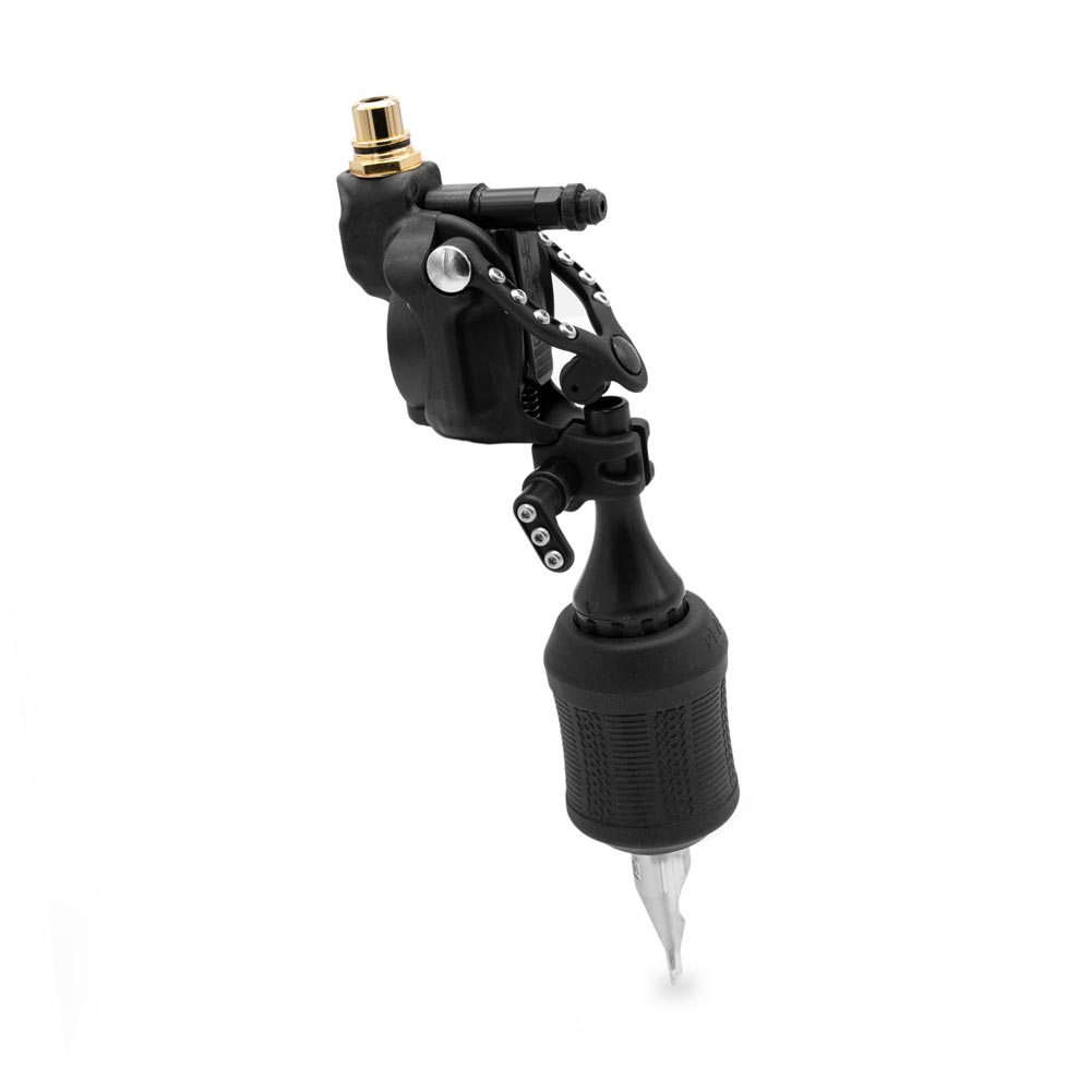 InkJecta Eclipse Blackout tattoo machine with grip and needle, upright